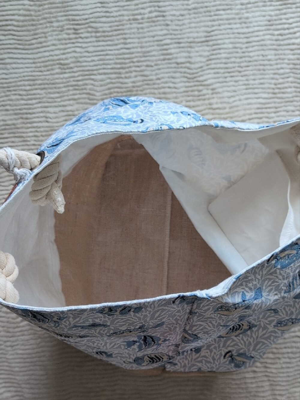 Laura Ashley Blue Fish-Print Rope-Handle Beach Tote - Picture 3 of 4